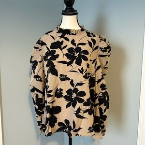 NWOT SHEIN Floral Puff Sleeve Ruffle Neck Blouse - Size XL